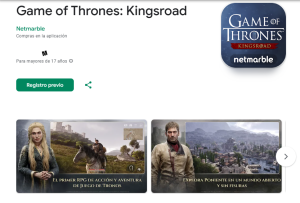 Juego de Game Of Thrones registro previo