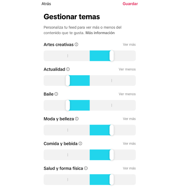 TikTok administrar temas