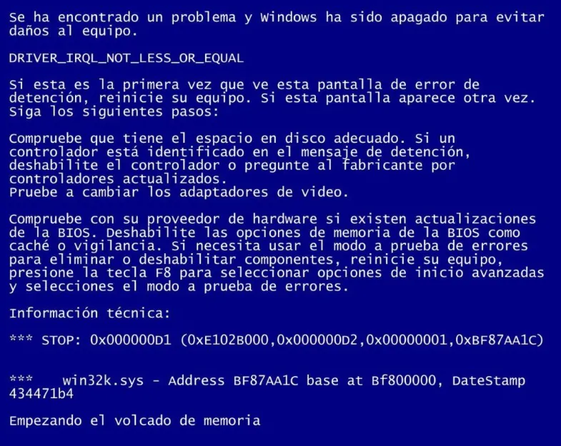 Pantalla azul Windows