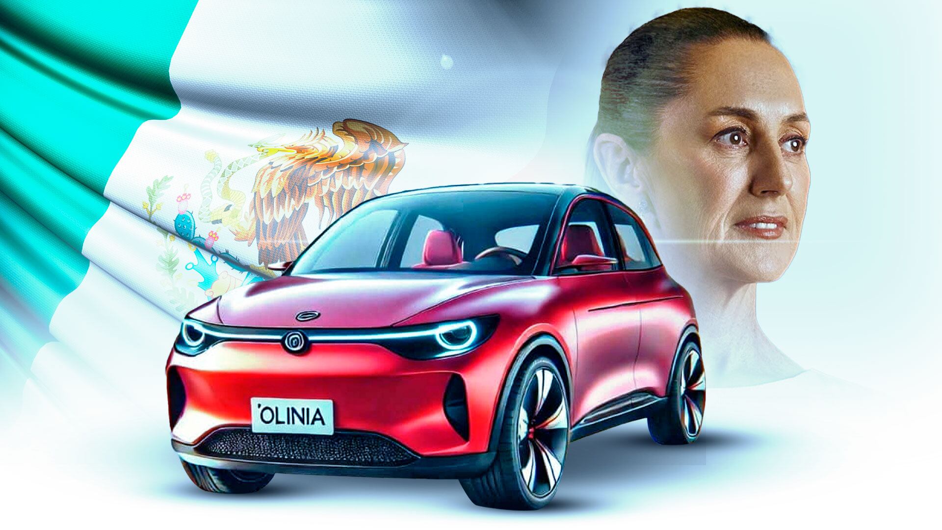 Ilustración del auto eléctrico mexicano Olinia, mostrando su diseño compacto y moderno.