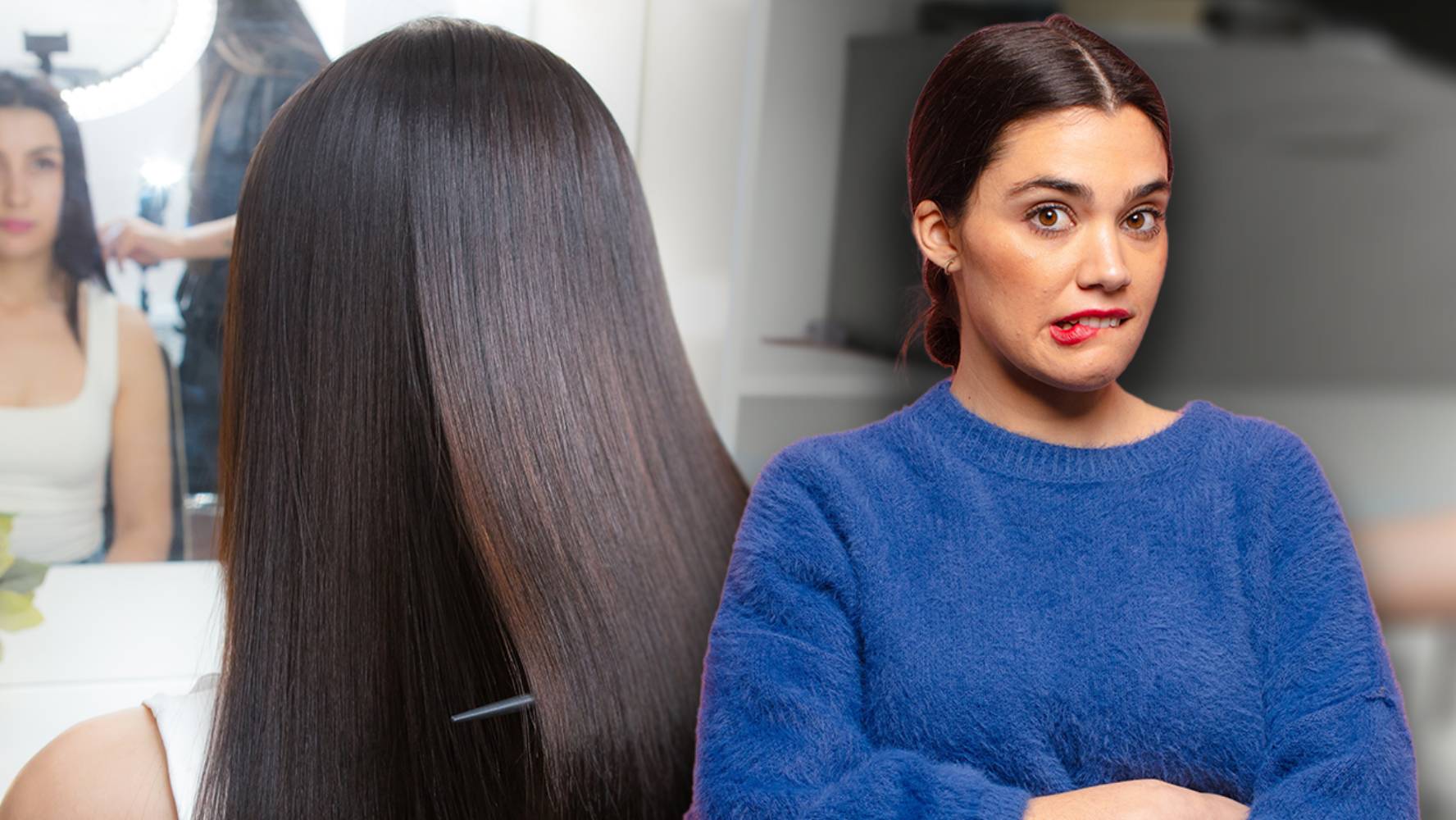 Una mujer con cabello teñido de colores vibrantes, mostrando los resultados de usar los mejores shampoos para cabello teñido.