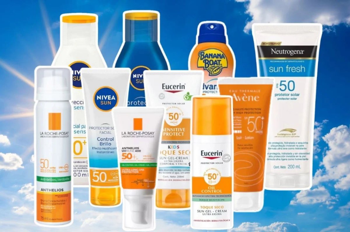 Una selección de los mejores bloqueadores solares según Profeco, incluyendo marcas como Nivea, La Roche-Posay y Hawaiian Tropic.