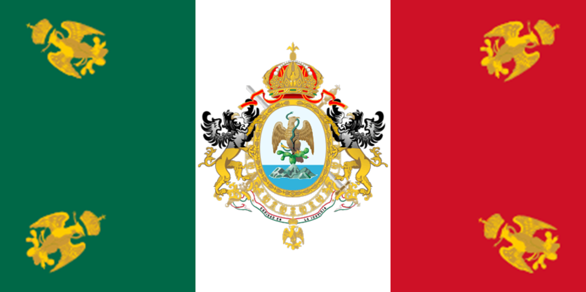 Bandera del Segundo Imperio Mexicano de Maximiliano I (1863-1867), la tercera bandera de México.