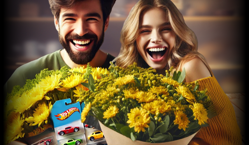 Flores amarillas y carritos Hot Wheels, representando la reciprocidad de las tendencias virales.