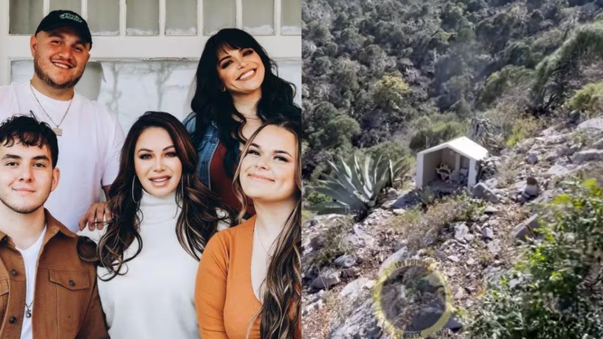 Hijos de Jenni Rivera visitando la cruz de madera en el lugar del accidente aéreo de su madre.