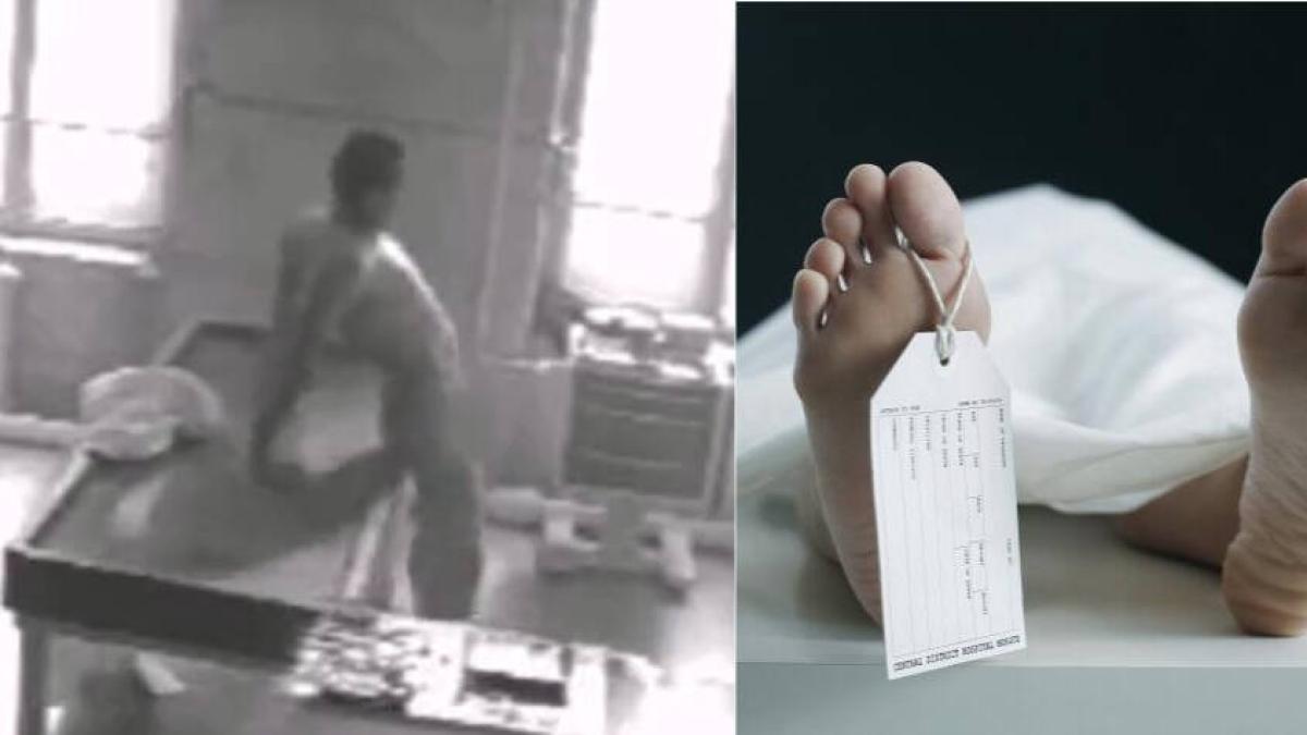 Supuesto zombie ruso caminando con dificultad en una morgue, en el video viral.