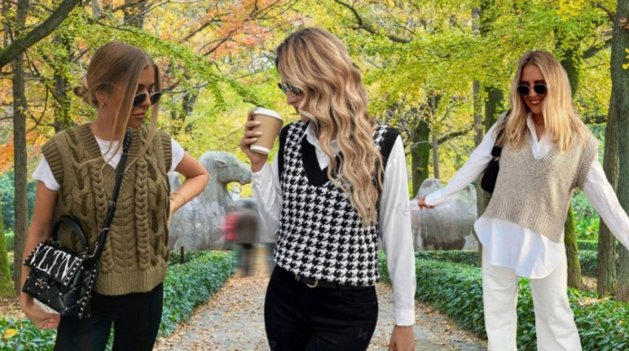 outfit con chaleco tejido