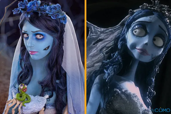 Chica disfrazada de Emily de 'El Cadáver de la Novia', una opción aesthetic y coqueta de Halloween.