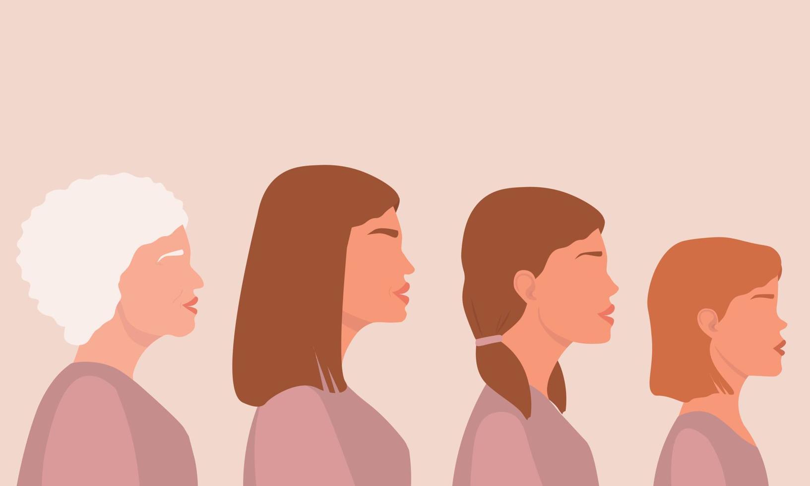 Ilustración de personas de diferentes edades y estilos, representando las distintas generaciones humanas.