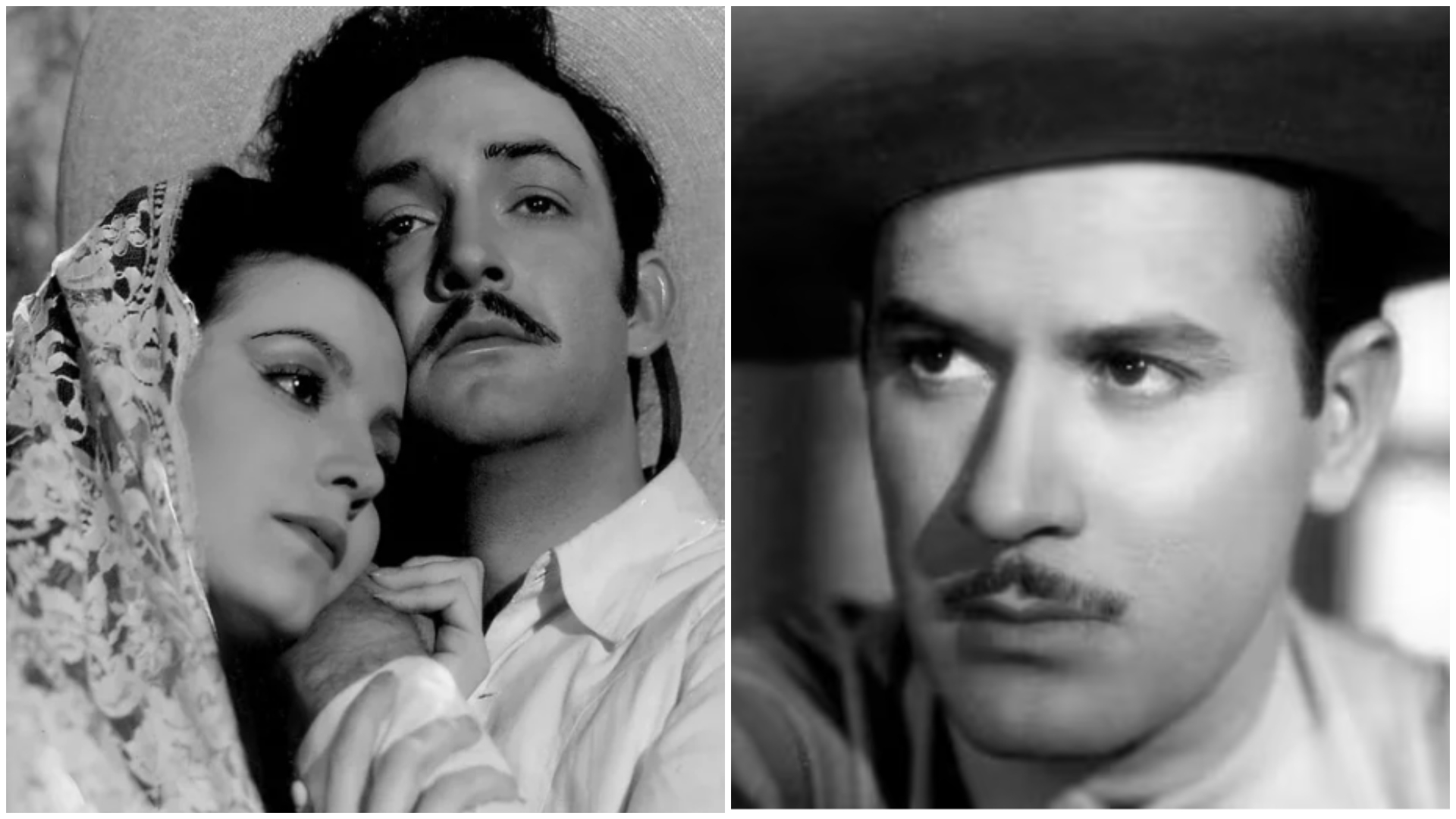 Pedro Infante tocando la guitarra, representando sus serenatas y regalos a María Félix.