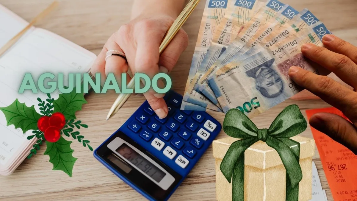 Calculadora y billetes mostrando cómo se calcula el ISR del aguinaldo 2025.