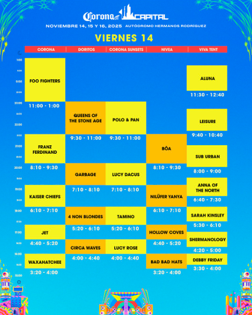 Horarios del Viernes 14 de Noviembre
