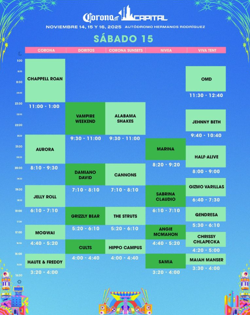 Horarios del Sábado 15 de Noviembre