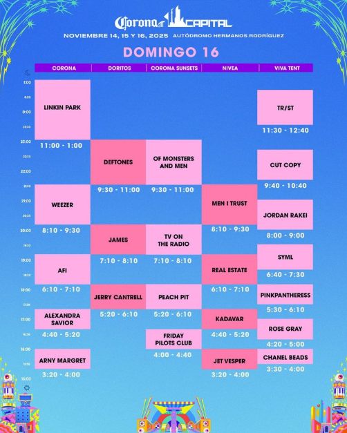 Horarios del Domingo 16 de Noviembre