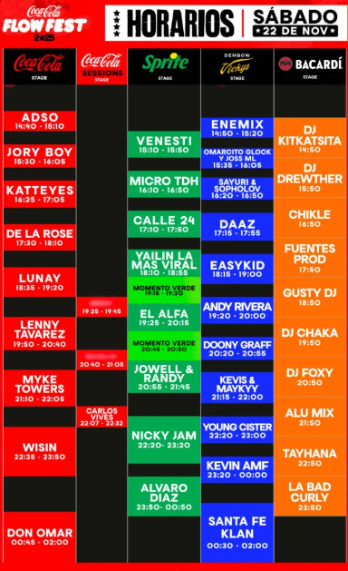 Horarios del sábado