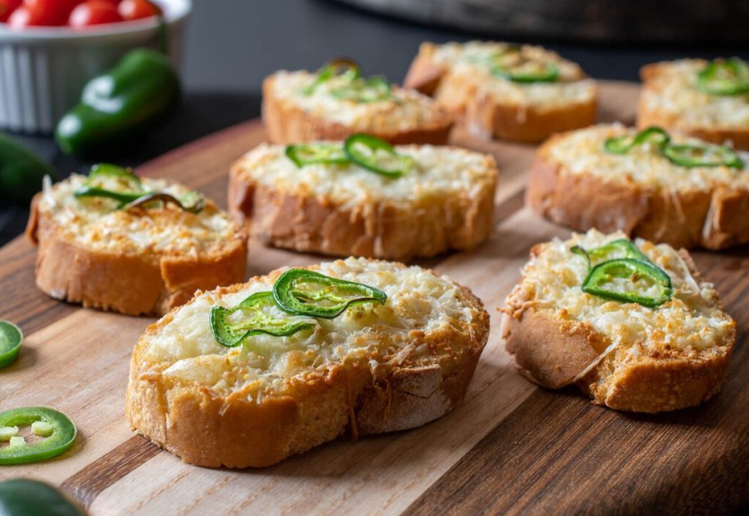 Tostas de Ajo, Tres Quesos y Jalapeños
