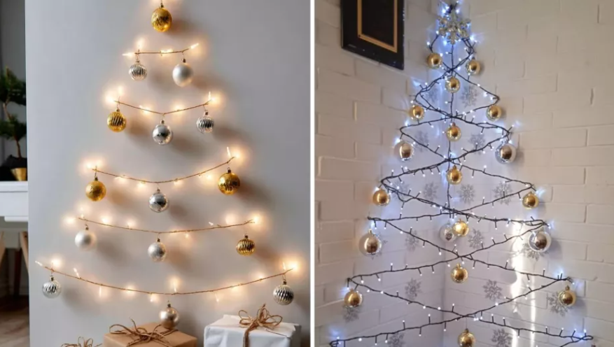 Árbol con luces en la pared
