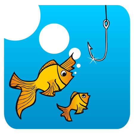 Icono de un pez mordiendo un anzuelo, ilustrando el origen de 'flamebait'.