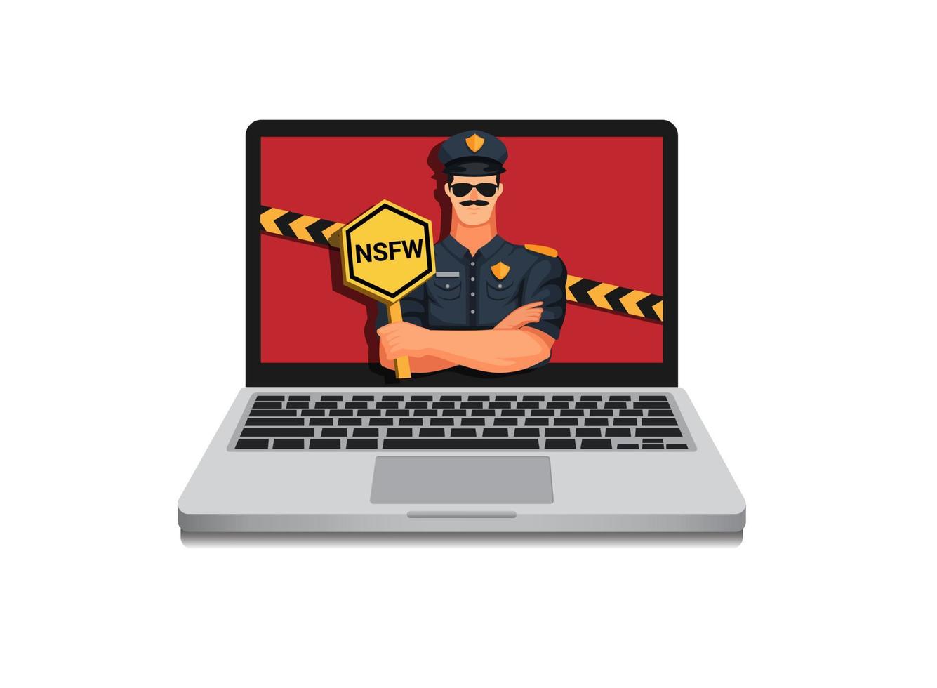 Persona usando una computadora con iconos de seguridad, representando cómo protegerse del contenido NSFW online.