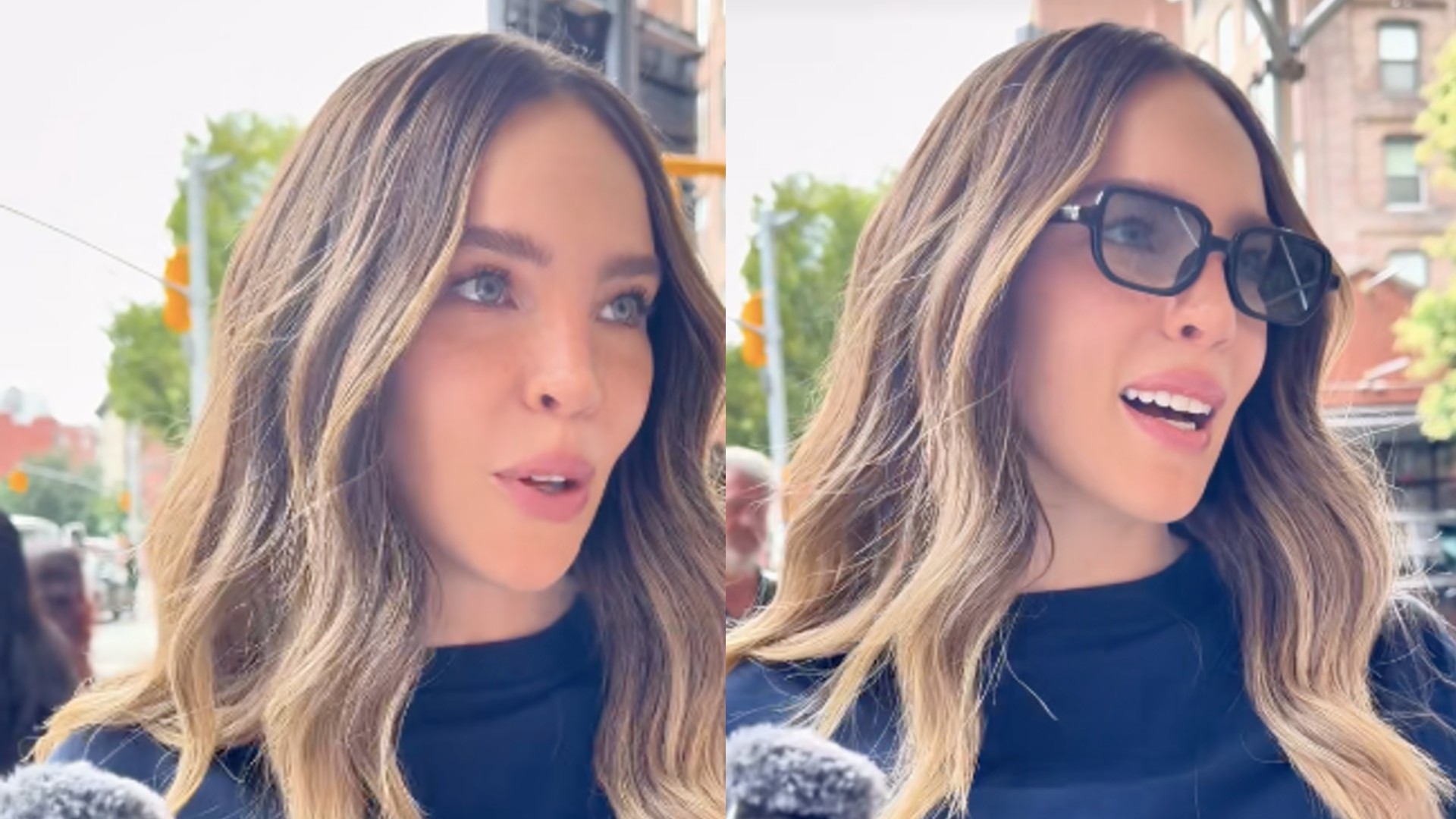 Belinda en una conferencia de prensa, lidiando con la atención mediática sobre su vida personal.