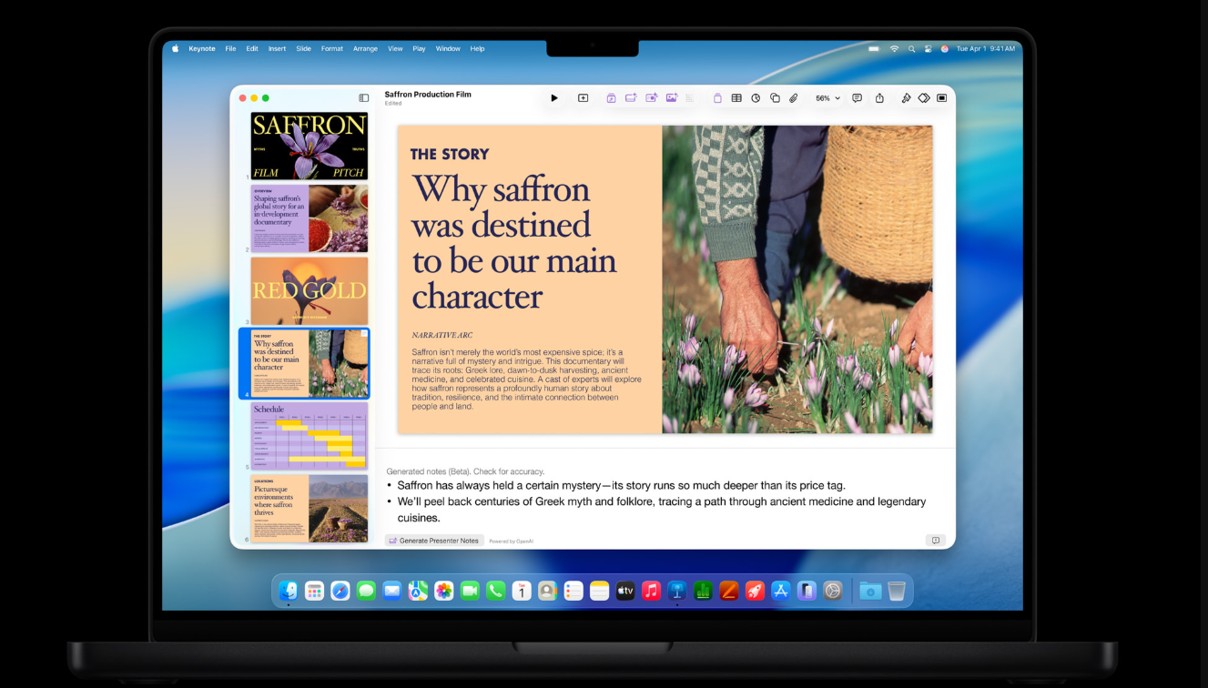 También incluye aplicaciones de iWork: Keynote, Pages, Numbers y, próximamente, Freeform