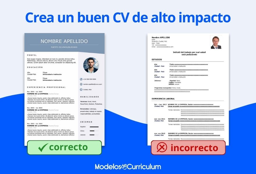 Ejemplo de un currículum con un diseño limpio y profesional, un elemento clave para un CV de impacto.