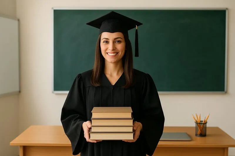 Estudiante exitoso con diploma, representando el impacto de las Maestrías en Educación en Línea en el futuro profesional.