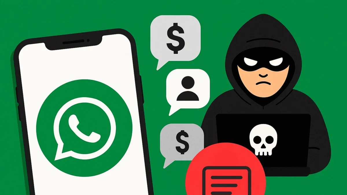 Iconos de seguridad cibernética alrededor de un smartphone, enfatizando la importancia de proteger el móvil contra los riesgos de WhatsApp Plus.