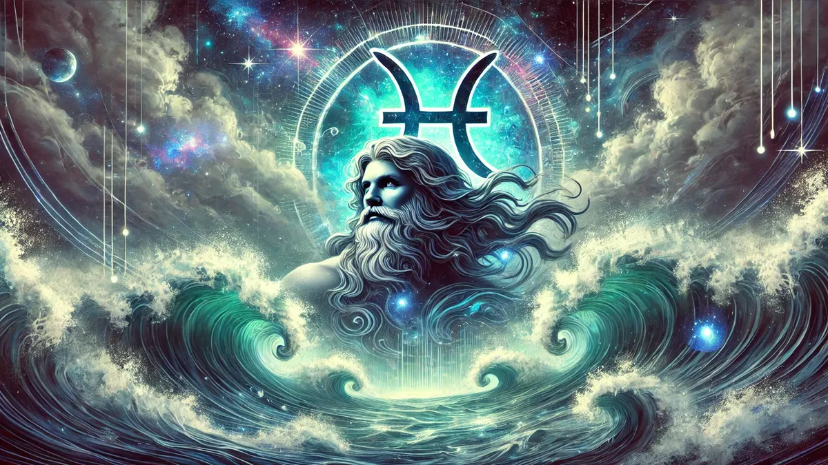 Símbolo del signo Piscis con elementos de agua, ilustrando el impacto emocional de Mercurio Retrógrado en 2026.