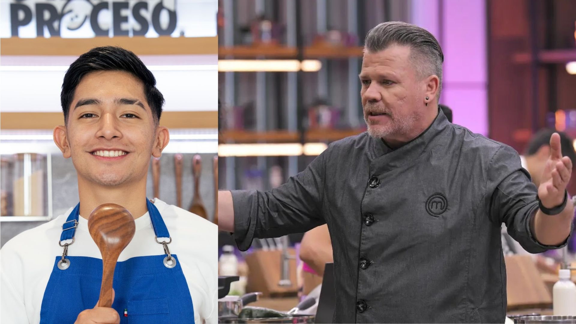 Chef Herrera, Zahie Téllez y Poncho Cadena evaluando un platillo en MasterChef Celebrity México.