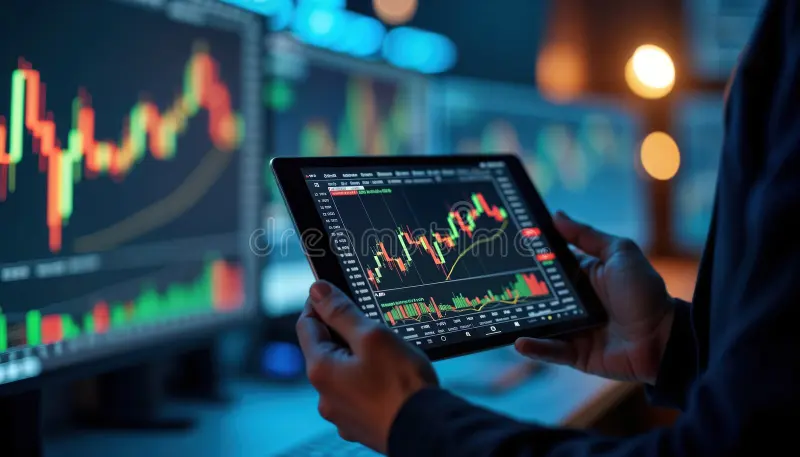 Una persona analizando gráficos del mercado inmobiliario de París en una tablet.