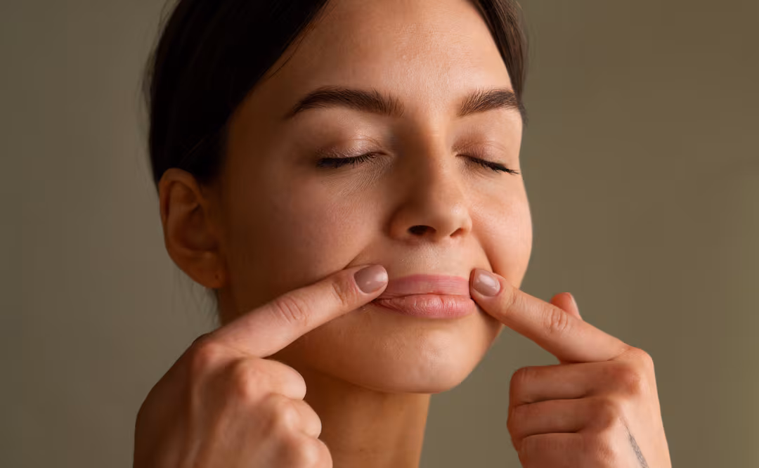 Mujer en invierno aplicando un bálsamo natural para aliviar los labios partidos por el frío.
