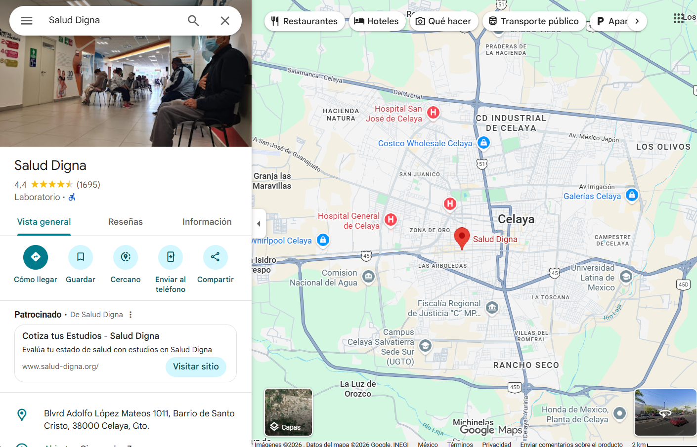 Ubicación y accesibilidad de Salud Digna en Celaya