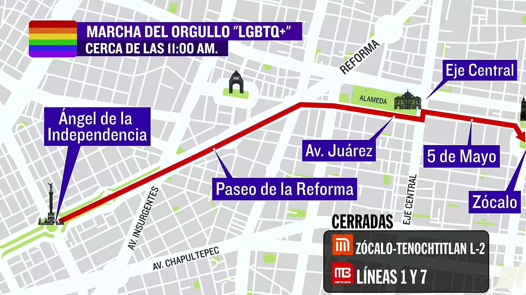 Ruta oficial de la Marcha del Orgullo CDMX 2026