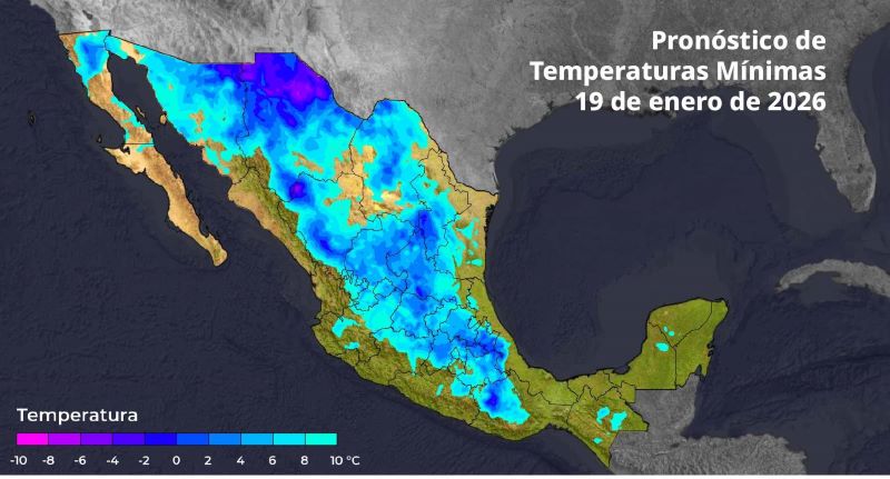 Mapa de pronóstico del tiempo en México mostrando zonas con probabilidad de chubascos, 2026.