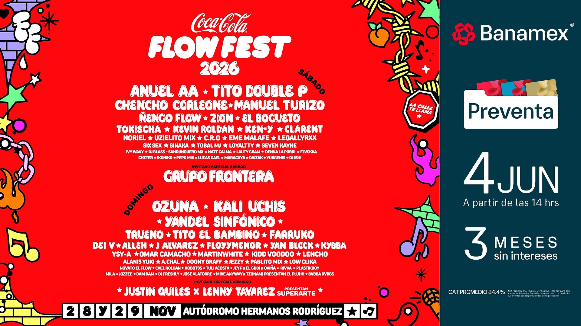Cartelera del Coca-Cola Flow Fest 2026 por Día